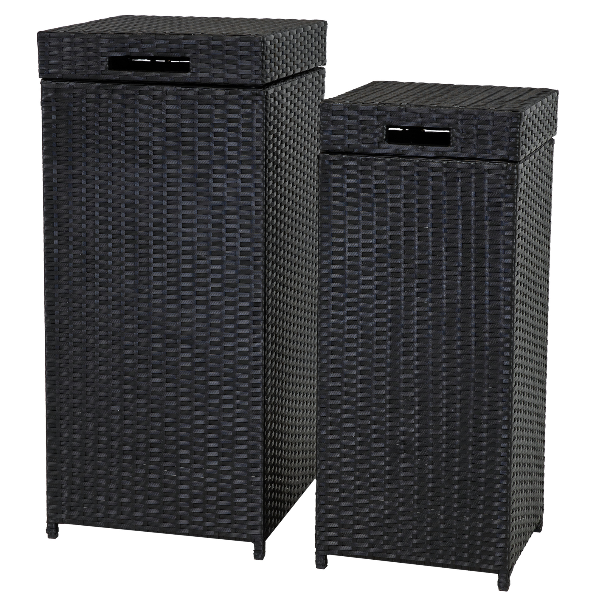 Sunnydaze Decor Wicker Indoor and Outdoor Trash Cans with Lids — Set of 2, 26 Gal. and 15 Gal., Black, Model# NHU-8641